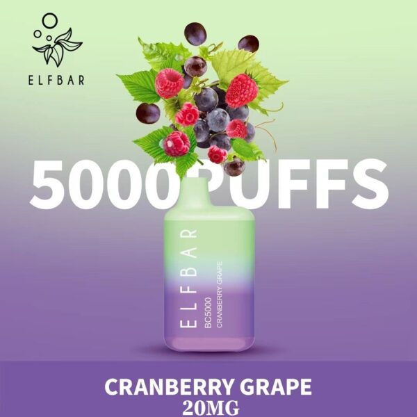 cranberry grape by elfbar 5000 puffs disposable 20mg