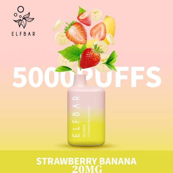 strawberry banana by elfbar 5000 puffs disposable 20mg